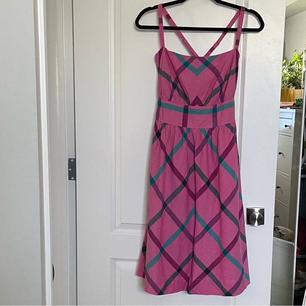 Tulle Plaid Cross Strap Fit and Flare Dress